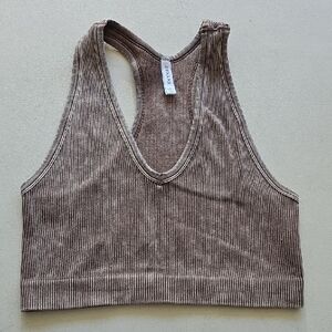 Zenana Womens Lg/xlg Brown Mineral Wash, Soft Ribbed Bralette. Nwots